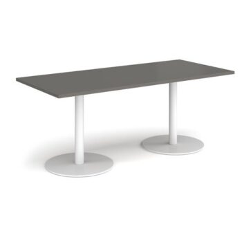 Monza rectangular dining table with flat round white bases 1800mm x 800mm - Onyx Grey - MDR1800-WH-OG