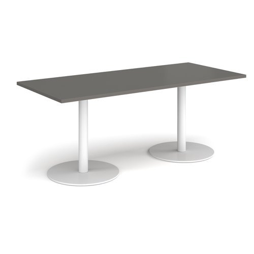 Monza rectangular dining table with flat round white bases 1800mm x 800mm - Onyx Grey - MDR1800-WH-OG