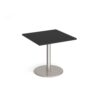 Monza square dining table with flat round brushed steel base 800mm - Black - MDS800-BS-BK