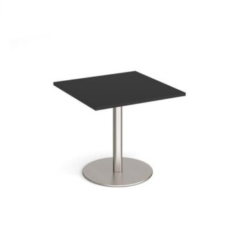 Monza square dining table with flat round brushed steel base 800mm - Black - MDS800-BS-BK