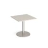 Monza square dining table with flat round brushed steel base 800mm - Light Grey - MDS800-BS-LG