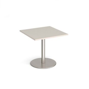Monza square dining table with flat round brushed steel base 800mm - Light Grey - MDS800-BS-LG