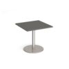 Monza square dining table with flat round brushed steel base 800mm - Onyx Grey - MDS800-BS-OG