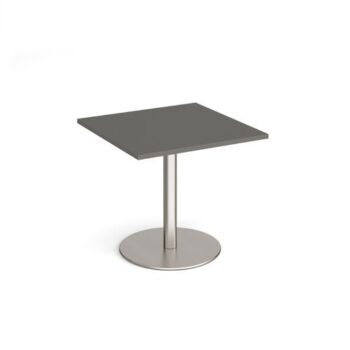 Monza square dining table with flat round brushed steel base 800mm - Onyx Grey - MDS800-BS-OG