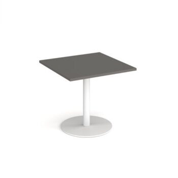 Monza square dining table with flat round white base 800mm - Onyx Grey - MDS800-WH-OG