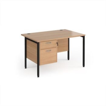 Maestro 25 straight desk 1200mm x 800mm with 2 drawer pedestal - black H-frame leg Beech top - MH12P2KB