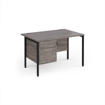 Maestro 25 straight desk 1200mm x 800mm with 2 drawer pedestal - black H-frame leg Grey Oak Top - MH12P2KGO