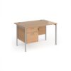 Maestro 25 straight desk 1200mm x 800mm with 2 drawer pedestal - silver H-frame leg Beech top - MH12P2SB