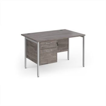 Maestro 25 straight desk 1200mm x 800mm with 2 drawer pedestal - silver H-frame leg Grey Oak Top - MH12P2SGO