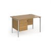 Maestro 25 straight desk 1200mm x 800mm with 2 drawer pedestal - silver H-frame leg Oak Top - MH12P2SO