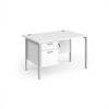 Maestro 25 straight desk 1200mm x 800mm with 2 drawer pedestal - silver H-frame leg White Top - MH12P2SWH