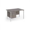 Maestro 25 straight desk 1200mm x 800mm with 2 drawer pedestal - white H-frame leg Grey Oak Top - MH12P2WHGO