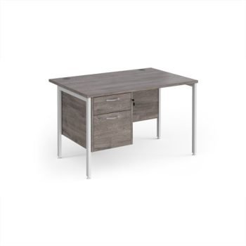 Maestro 25 straight desk 1200mm x 800mm with 2 drawer pedestal - white H-frame leg Grey Oak Top - MH12P2WHGO