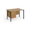 Maestro 25 straight desk 1200mm x 800mm with 3 drawer pedestal - black H-frame leg Oak Top - MH12P3KO