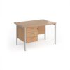 Maestro 25 straight desk 1200mm x 800mm with 3 drawer pedestal - silver H-frame leg Beech top - MH12P3SB