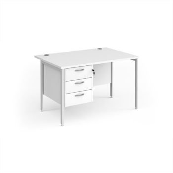 Maestro 25 straight desk 1200mm x 800mm with 3 drawer pedestal - white H-frame leg White Top - MH12P3WHWH