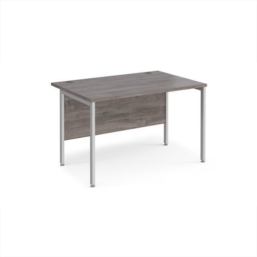 Maestro 25 straight desk 1200mm x 800mm - silver H-frame leg Grey Oak Top - MH12SGO