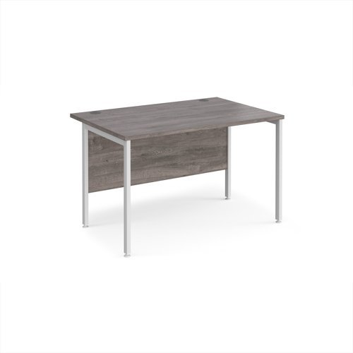 Maestro 25 straight desk 1200mm x 800mm - white H-frame leg Grey Oak Top - MH12WHGO