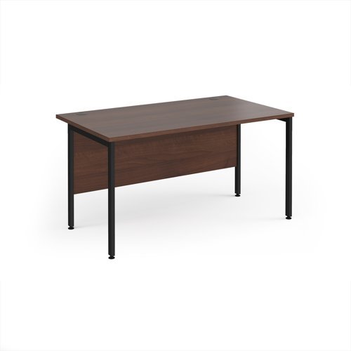 Maestro 25 straight desk 1400mm x 800mm - black H-frame leg Walnut top - MH14KW