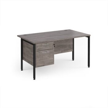 Maestro 25 straight desk 1400mm x 800mm with 2 drawer pedestal - black H-frame leg Grey Oak Top - MH14P2KGO