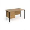 Maestro 25 straight desk 1400mm x 800mm with 2 drawer pedestal - black H-frame leg Oak Top - MH14P2KO