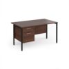 Maestro 25 straight desk 1400mm x 800mm with 2 drawer pedestal - black H-frame leg Walnut top - MH14P2KW