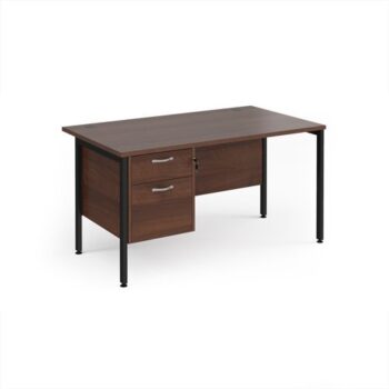 Maestro 25 straight desk 1400mm x 800mm with 2 drawer pedestal - black H-frame leg Walnut top - MH14P2KW