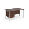 Maestro 25 straight desk 1400mm x 800mm with 2 drawer pedestal - silver H-frame leg Walnut top - MH14P2SW