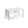 Maestro 25 straight desk 1400mm x 800mm with 2 drawer pedestal - silver H-frame leg White Top - MH14P2SWH