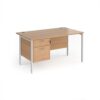 Maestro 25 straight desk 1400mm x 800mm with 2 drawer pedestal - white H-frame leg Beech top - MH14P2WHB
