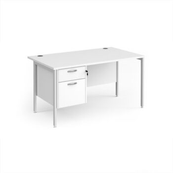 Maestro 25 straight desk 1400mm x 800mm with 2 drawer pedestal - white H-frame leg White Top - MH14P2WHWH