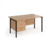 Maestro 25 straight desk 1400mm x 800mm with 3 drawer pedestal - black H-frame leg Beech top - MH14P3KB