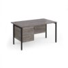 Maestro 25 straight desk 1400mm x 800mm with 3 drawer pedestal - black H-frame leg Grey Oak Top - MH14P3KGO