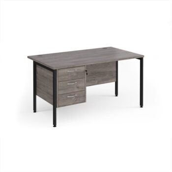 Maestro 25 straight desk 1400mm x 800mm with 3 drawer pedestal - black H-frame leg Grey Oak Top - MH14P3KGO