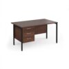 Maestro 25 straight desk 1400mm x 800mm with 3 drawer pedestal - black H-frame leg Walnut top - MH14P3KW
