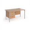 Maestro 25 straight desk 1400mm x 800mm with 3 drawer pedestal - silver H-frame leg Beech top - MH14P3SB