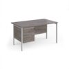Maestro 25 straight desk 1400mm x 800mm with 3 drawer pedestal - silver H-frame leg Grey Oak Top - MH14P3SGO