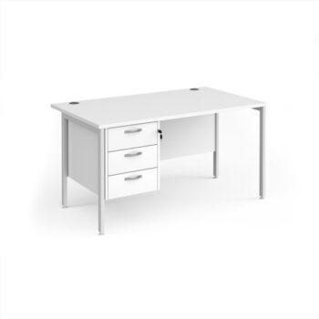 Maestro 25 straight desk 1400mm x 800mm with 3 drawer pedestal - white H-frame leg White Top - MH14P3WHWH
