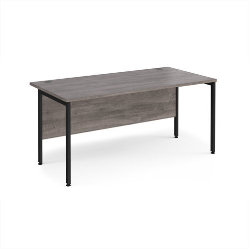 Maestro 25 straight desk 1600mm x 800mm - black H-frame leg Grey Oak Top - MH16KGO