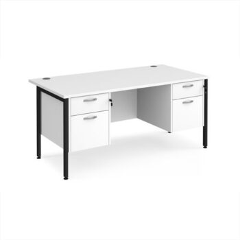 Maestro 25 straight desk 1600mm x 800mm with two x 2 drawer pedestals - black H-frame leg White Top - MH16P22KWH