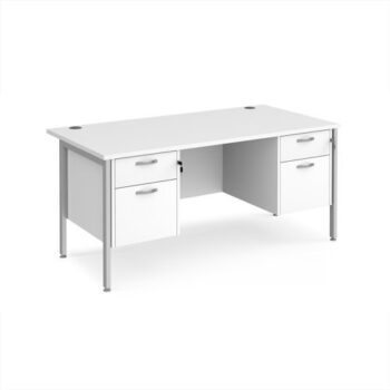 Maestro 25 straight desk 1600mm x 800mm with two x 2 drawer pedestals - silver H-frame leg White Top - MH16P22SWH
