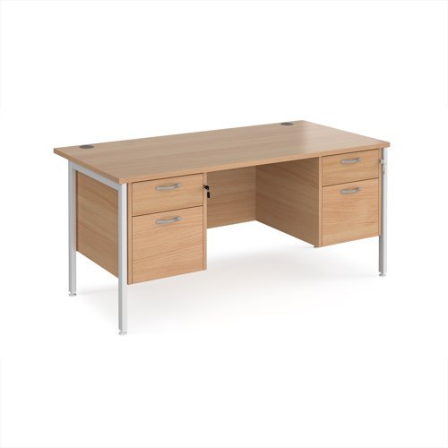 Maestro 25 straight desk 1600mm x 800mm with two x 2 drawer pedestals - white H-frame leg Beech top - MH16P22WHB