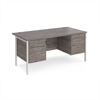 Maestro 25 straight desk 1600mm x 800mm with two x 2 drawer pedestals - white H-frame leg Grey Oak Top - MH16P22WHGO