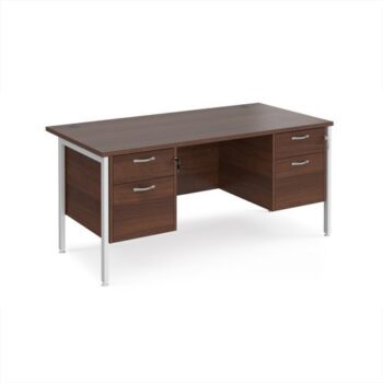 Maestro 25 straight desk 1600mm x 800mm with two x 2 drawer pedestals - white H-frame leg Walnut top - MH16P22WHW