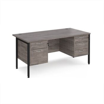 Maestro 25 straight desk 1600mm x 800mm with 2 and 3 drawer pedestals - black H-frame leg Grey Oak Top - MH16P23KGO