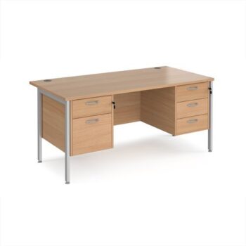 Maestro 25 straight desk 1600mm x 800mm with 2 and 3 drawer pedestals - silver H-frame leg Beech top - MH16P23SB