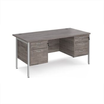 Maestro 25 straight desk 1600mm x 800mm with 2 and 3 drawer pedestals - silver H-frame leg Grey Oak Top - MH16P23SGO
