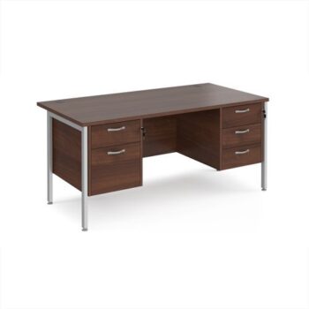 Maestro 25 straight desk 1600mm x 800mm with 2 and 3 drawer pedestals - silver H-frame leg Walnut top - MH16P23SW