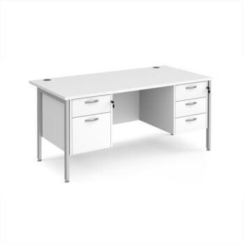 Maestro 25 straight desk 1600mm x 800mm with 2 and 3 drawer pedestals - silver H-frame leg White Top - MH16P23SWH