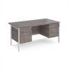 Maestro 25 straight desk 1600mm x 800mm with 2 and 3 drawer pedestals - white H-frame leg Grey Oak Top - MH16P23WHGO